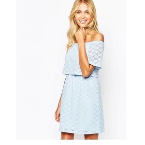 Fashion Union Off Shoulder Baby Blue Lace Dress